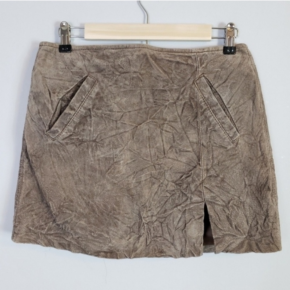 Blank NYC mini skirt suede leather brown tan zip